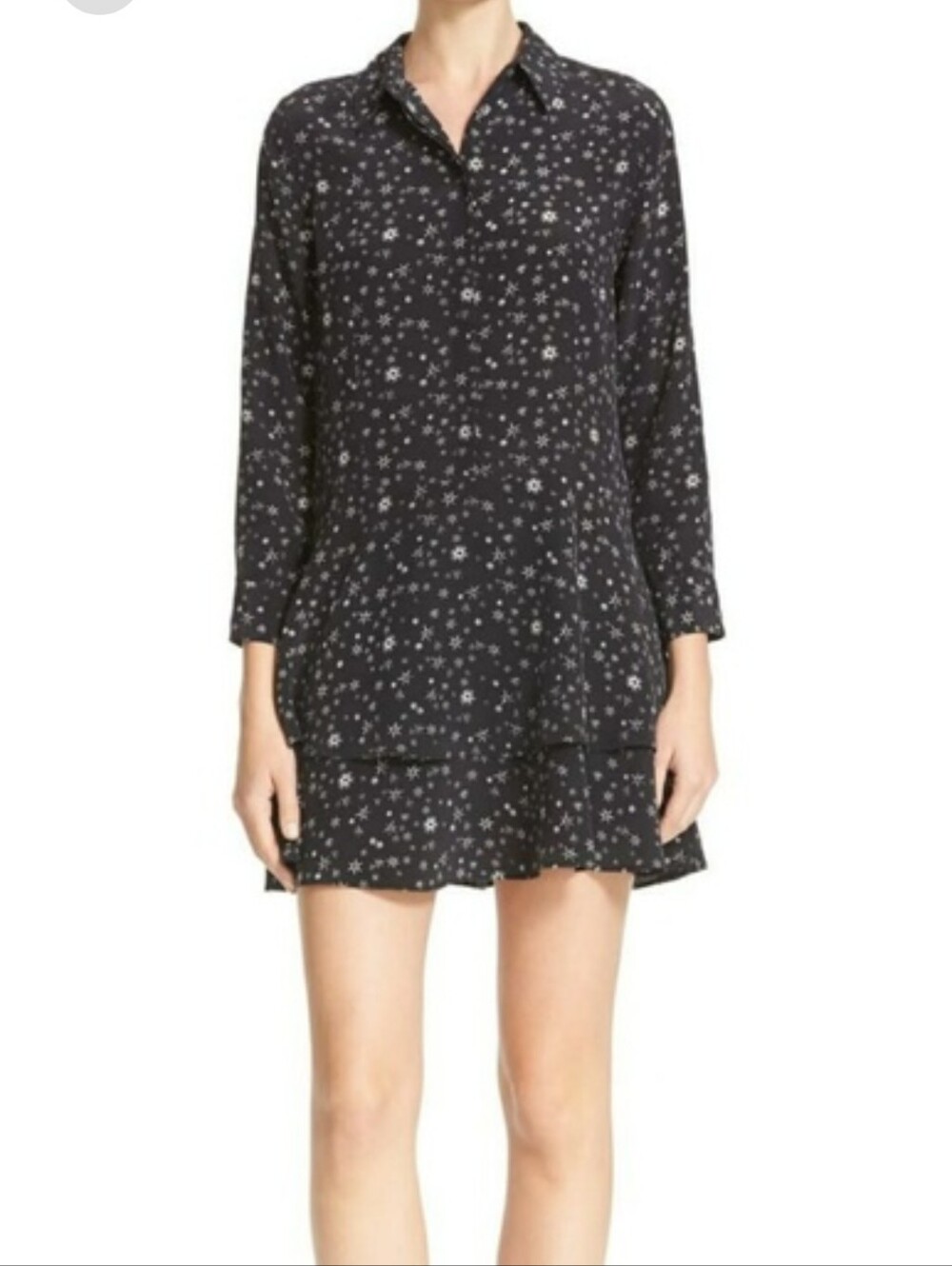 EQUIPMENT 100% Silk Celestial Print Mini Shirt Dress Tunic w. Ruffle  Skirt S/P - Picture 5 of 7